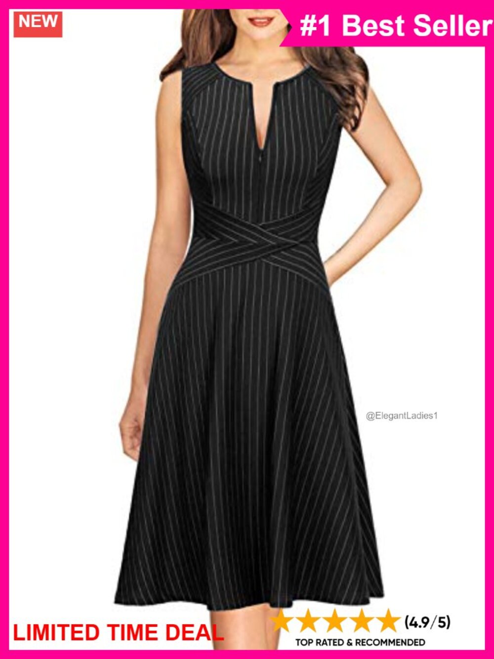 Womens Front Zipper A-Line Work Office Business Casual Church Dress Sleeveless